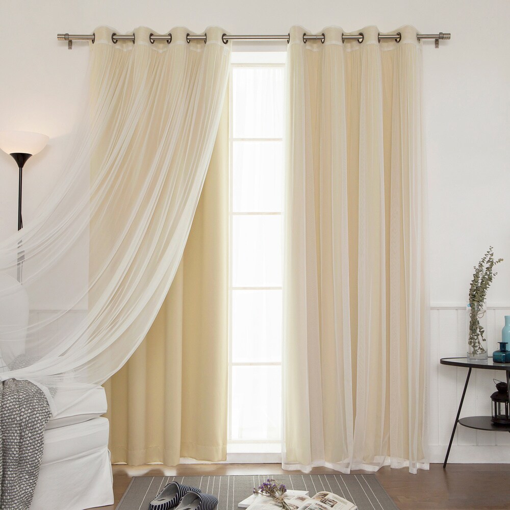 Aurora Home Mix & Match Blackout Tulle Lace Bronze Grommet 4 Piece Curtain Panel Set - 52