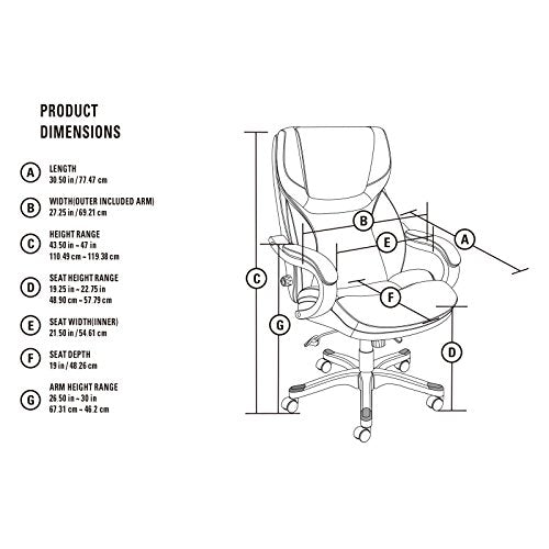 Serta Big and Tall Executive Office Chair with Wood Accents Adjustable High Back Ergonomic Lumbar Support, Bonded Leather, Black