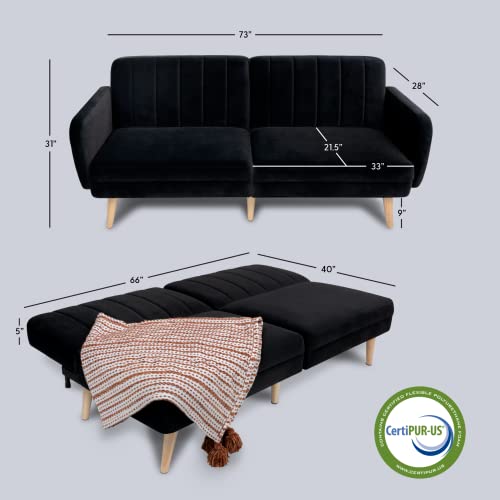 Milliard Futon Sofa Bed, Sleeper Sofa Couch, Black Velvet