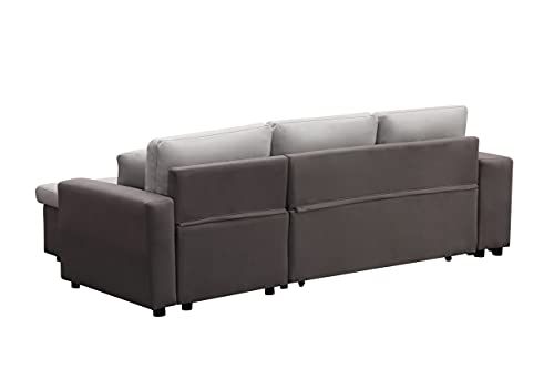 GAOPAN Linen Upholstered Sectional Sofa Couch W/Pull-Out Sleeper Bed Sofabed, Living Room Furniture Set L-Shape PU Leather Decor Corner Sofá with Reversible Storage Chaise Lounge & 2 Stools, Beige