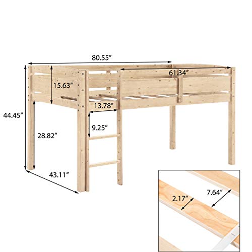 Twin Wood Loft Bed Low Loft Beds for Kids with Ladder Twin Size, Harper&Bright Designs Panel Style Solid Wood Loft Bed Ship from America Local Warehouse, Arrive at Your Hands Within 5 Days (Natural)