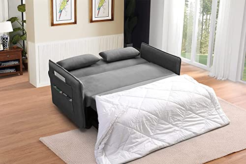 GAOPAN Velvet Sleeper Sofa Bed Convertible Pull Seat Loveseat Daybed Couches with 2 Lumbar Pillow for Living Room Apartment Small Spaces, Gray, Elegant Blue 1