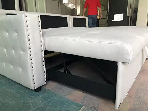 GAOPAN Leather Sectional Sofa Convertible Pull-Out Full Sleeper Bed, L-Shaped 3 Seater Corner Sofá Couch with Reversible Storage Chaise Lounge for Bedroom Apartment Living Room Furniture Set, Beige