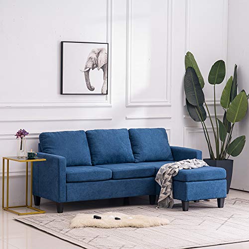 Bonnlo Convertible Sectional Sofa L Shaped Sectional Couch Small 3-Seater Blue Sectional Sofa,Modern Living Room Sectional Sofa Couch with Reversible Chaise (Blue)