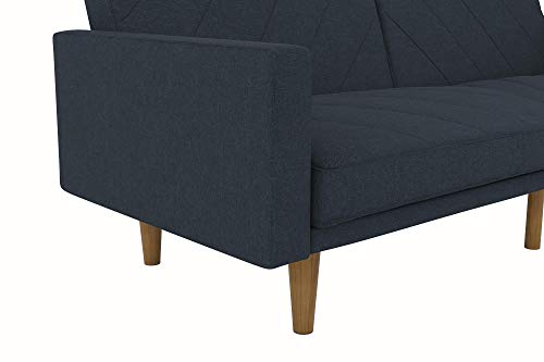 DHP Paxson Convertible Futon Couch Bed with Linen Upholstery and Wood Legs - Navy Blue