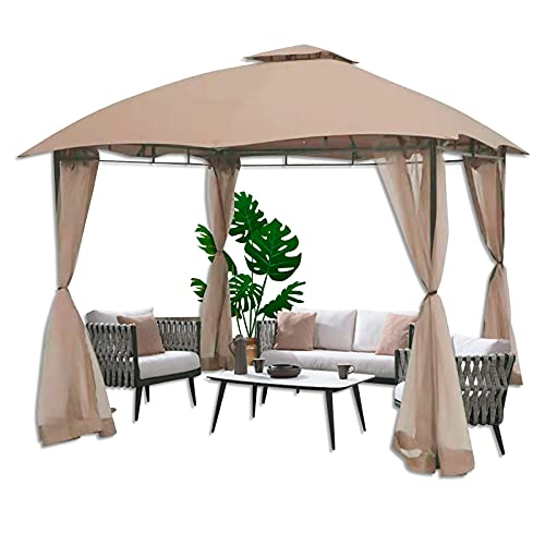 FAB BASED 10x10 Gazebo for Patio, Double Vent Canopy Gazebo with Netting, Screen Patio Gazebo Heavy Duty(Khaki)