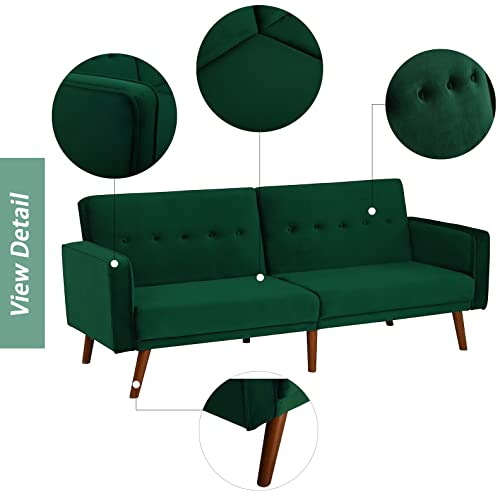 K.Nice Convertible Sofa Bed Modern Velvet Sleeper Bed (Green) 2124