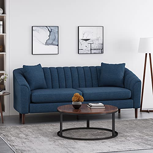 Christopher Knight Home Ansonia Sofas, Navy Blue + Dark Walnut