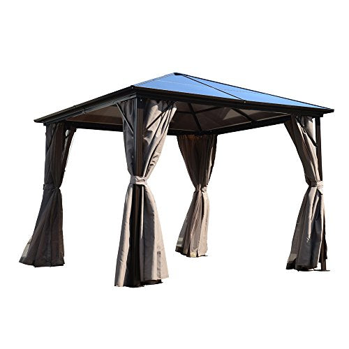 ALEKO GZBHR03 Aluminum Hardtop Gazebo with Removable Mesh Walls and Curtains - 10 x 10 Feet - Brown