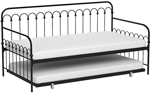 Novogratz Bright Pop Twin Metal Daybed and Trundle, Stylish & Multifunctional, Built-in Casters, Black