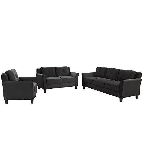 Harper & Bright Designs Living Room 3 Piece Sofa Couch Set,3 Seats Loveseat Single Chair Sectional Sofa Set, Black
