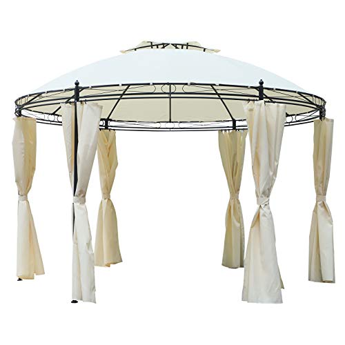 Outsunny 11.5’ Steel Outdoor Patio Gazebo Canopy with Romantic Round Design & Included Side Curtains, Cream White