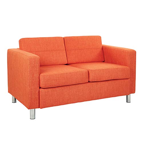 OSP Home Furnishings Pacific Loveseat with Padded Box Spring Seats and Silver Metal Legs, Tangerine Orange Fabric