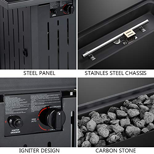 Propane Fire Pit Table，60,000 BTU Square Gas Firepits ETL Certification Rattan & Wicker-Look Surface Steel Square Fire Table with Adjustable Flame Apply to Garden/Patio/Courtyard (44inch)