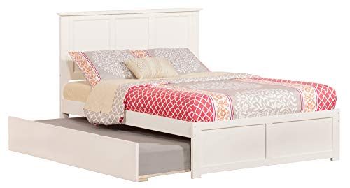 Atlantic Furniture Madison Platform Bed with Flat Panel Footboard and Twin Size Urban Trundle, Full, White