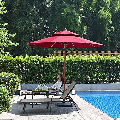 HWF Outdoor Patio Market Table Umbrella, 2.7m/9ft Large Waterproof Garden Parasols Sunbrella, 8 Ribs & Wooden Texture Iron Poles, UV 50+ Protection (Color : Red)