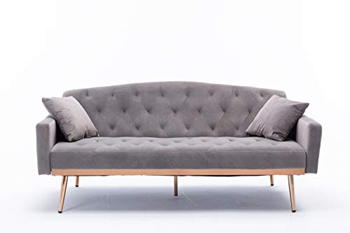 ONCIN Velvet Sofa, Accent Sofa Loveseat Sleeper Couch Rose Gold Metal Feet with 2 Pillows for Living Room, Bedroom (Gray), Grey, 70‘’