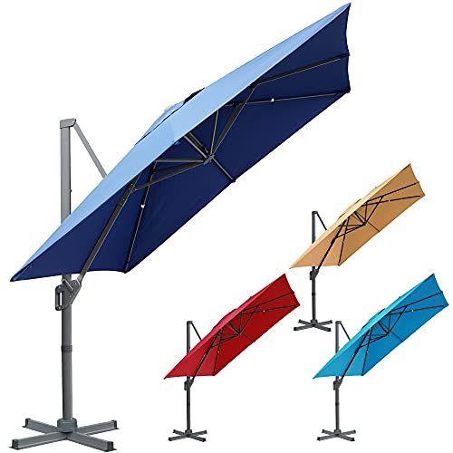 Blissun 10 x 10 ft Offset Umbrella, Hanging Patio Umbrella with 360° Rotation, Outdoor Cantilever Market Umbrella with Easy Tilt for Garden, Backyard, Patio, Pool, Navy Blue
