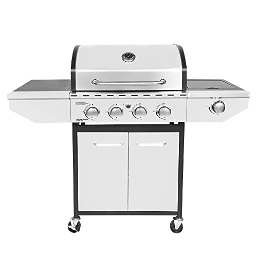 Honeydrill Propane Gas Grill with Side Burner,4-Burner, Stainless Steel