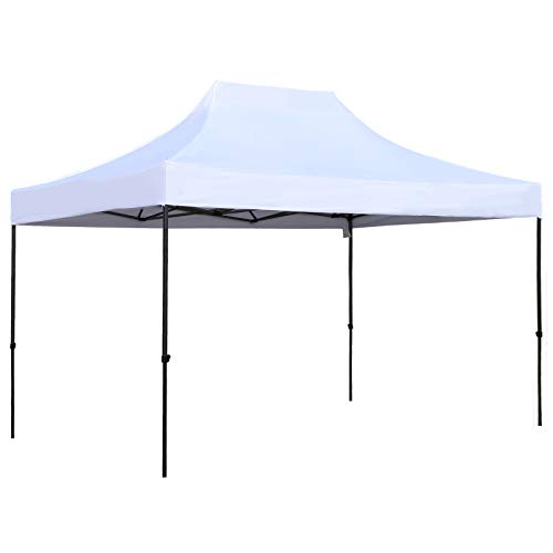 Outsunny 10' x 15' Heavy Duty Pop Up Canopy Gazebo with 3-Level Adjustable Height, Wheeled Roller Bag, UV Fighting Roof, White