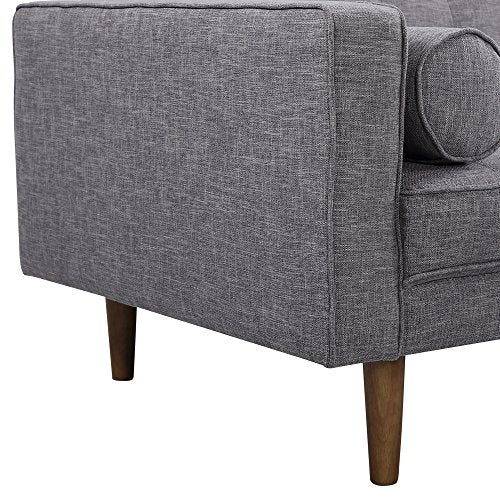 Armen Living Element Sofa in Dark Grey Linen and Walnut Wood Finish