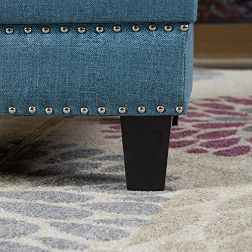 Top Space Loveseat Couch Modern Upholstered Mid Century Sofa Casual Arm Chair/Ottoman Linen Fabric Footstool Rivet Design Household Change Shoe Bench Sofa Living Room Furniture(2 PCs, Blue)