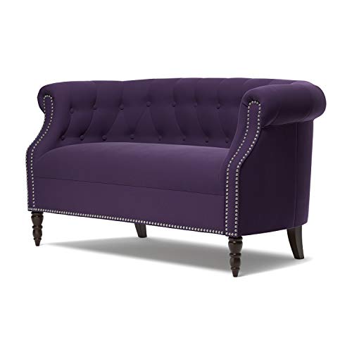 Plum Purple Velvet Loveseat Solid Traditional Polyester Nailheads