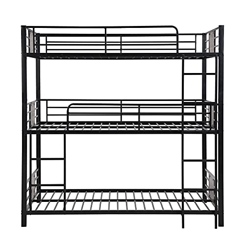 Triple Bunk Beds, Twin Over Twin Over Twin Metal Bunk Bed for Kids, Teens, Adults, Girls, Boys, Gray