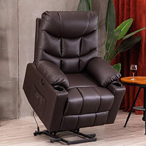 B BAIJIAWEI Power Lift Recliner Chair, PU Leather Electric Recliner with Vibration Massage & Heat Function, Heavy Duty Recliner with Remote Control, 3 Positions, USB Port