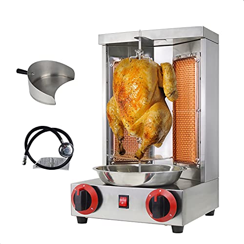 NJTFHU Shawarma Grill Doner Kebab Machine Gas Gyro broilers Rotating Home Vertical Rotisserie with 2 Burners 110V for Chicken Roast,Turkey Roast,Tacos,Roast,（Registered Design Patent）