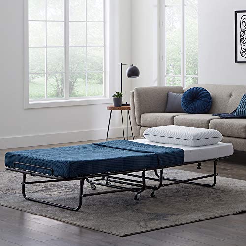 LUCID Rollaway Folding Guest Bed with 4 Inch Memory Foam Mattress - Rolling Cot - Easy Storage - Twin XL