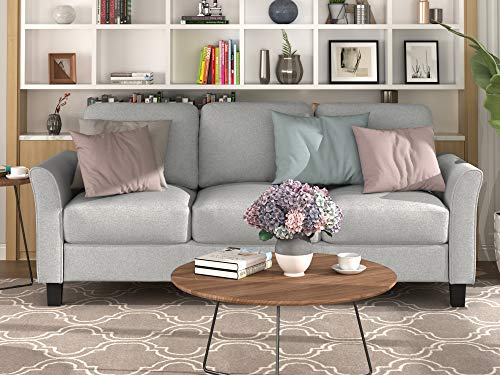 3-Seat Sofa Living Room Sofa, Linen Fabric Upholstered Sofa Set, Modern Design Sofa Couch with Cushion Back, Living Room Apartment (Light Gray)