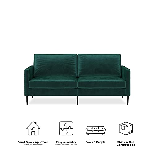 REALROOMS Ellie 3-Seater Velvet Sofa, Reversible Back Cushions, Green