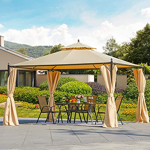 YOLENY 10x12 FT Canopy Gazebo Outdoor Gazebo Steel Frame with Vented Soft Top for Backyard,Patio,Party,Event Beige