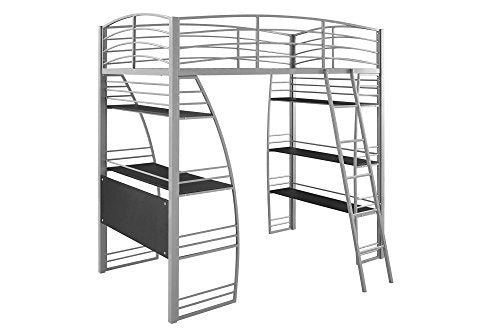 DHP Studio Loft Bunk Bed Over Desk and Bookcase with Metal Frame - Twin (Gray)