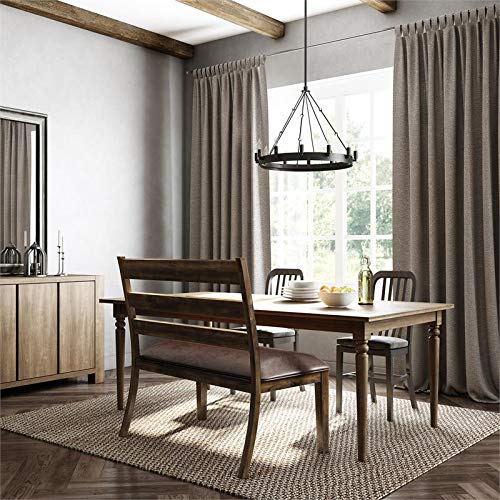 Home Fare Wood Mid-Cenutry Slat Back Settee in Brown