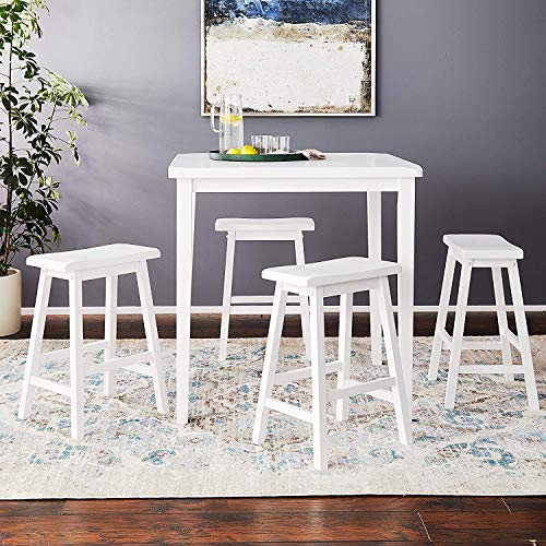Harper&Bright Designs Dining Table Sets, 5 Pieces Pack Counter Height Dining Set, Solid Wood Space-Saving Square Square Leg Dining Table with Armless Wooden Saddle Seat Chairs (White)