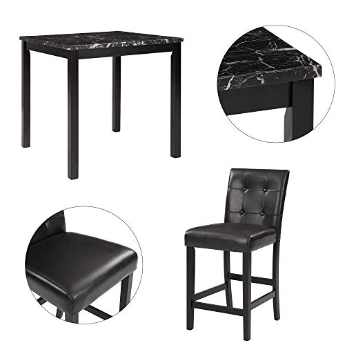 Harper & Bright Designs 5-Piece Kitchen Table Set Faux Marble Top Counter Height Dining Table Set with 4 Black Leather-Upholstered Chairs, Black (35