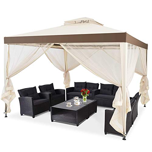 MTTLS 10x10FT Patio Canopy Gazebo with Double Tiered Roof, Outdoor Tent Shelter Garden Party Tent with Removable Mesh Side Walls Net for Patio Lawn or Deck