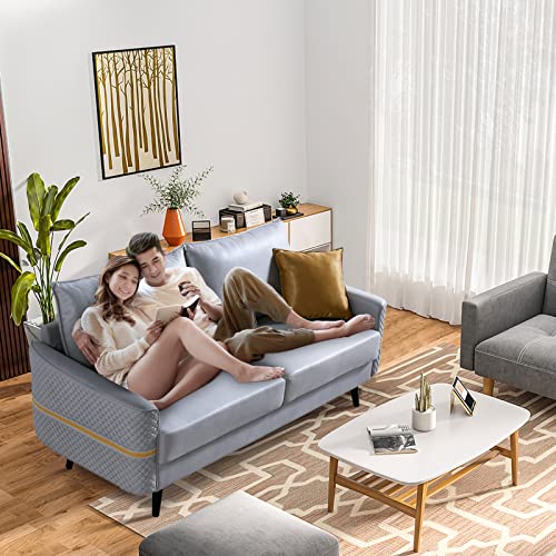 Mi Shangou 72 inch Sofa Couch, Mid-Century 3-Seat Tufted Love Seat for Living Room, Bedroom, Office, Apartment, Dorm, Studio and Small Space, 2 Pillows Included (Light Gray)