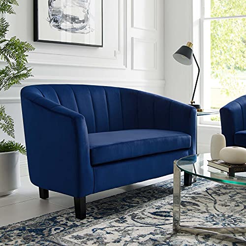 Modway Prospect Channel Tufted Upholstered Velvet Loveseat, Navy