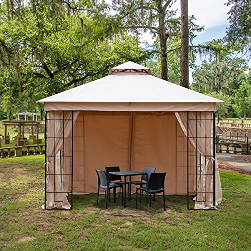 Warmally 10'x10' Gazebo Patios Double Roof Canopy with Mosquito Netting for Shade and Rain Garden Party Camping Outdoor Beige