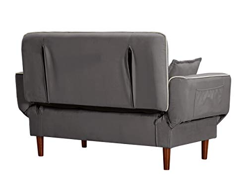 Adjustable Modern Leisure Sofa Bed Sleeper Fabric with 2 Pillows Bench Bed/Chaise Couch Lounge Wood Legs for Livingroom, Apartment, Dorm, Bonus Room (Grey)