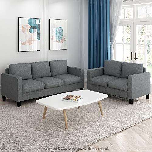FURINNO Bayonne Modern Upholstered Love Seats, Gunmetal
