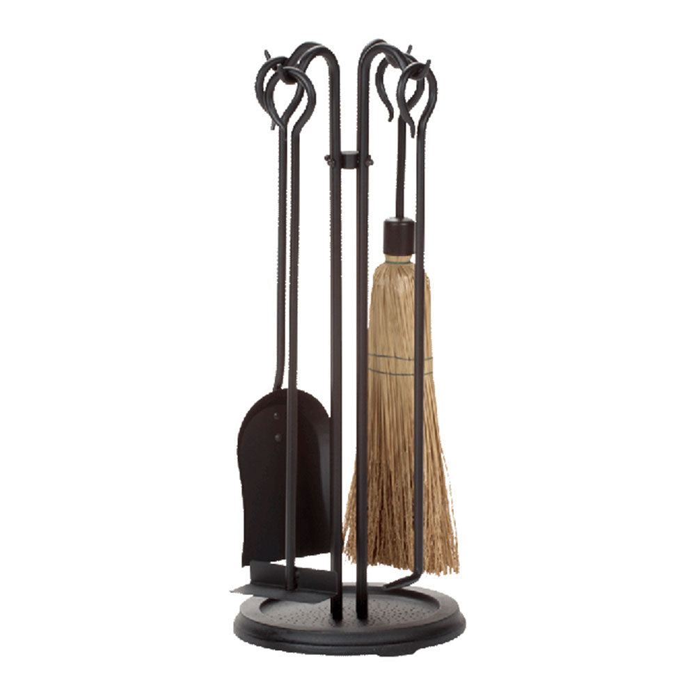 Dagan 5-Piece Black Wrought Iron Stove Fireset - Corn Broom