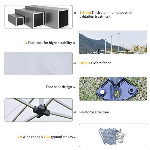 Outsunny 10'x20' Aluminum Pop Up Canopy Folding Instant Shelter Party Tent with Wheeled Bag, 2-Level Adjustable & Upgraded Thicker Tube, XL Large Ground Stakes for Events Patio Backyard