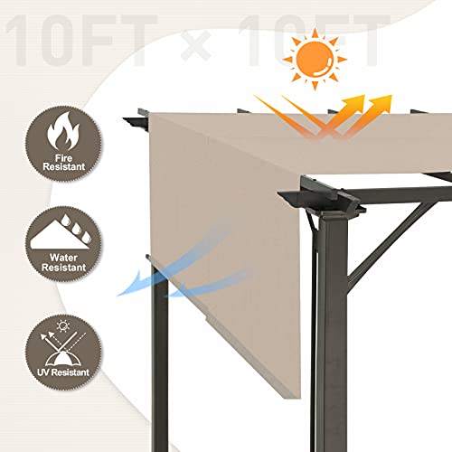 EAGLE PEAK 10' X 10' Outdoor Gazebo Pergola with Retractable Sun Shade Canopy for Patio, Garden, Backyard, Steel Frame, Beige