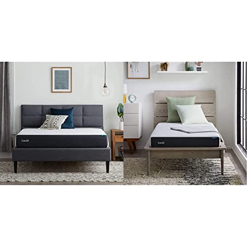 Lucid 8 Inch Gel Memory Foam-Mattress, Breathable-Cover & 6 Inch Memory Foam Soft Feel – Gel Infusion – Hypoallergenic Bamboo Charcoal – Breathable Cover Mattress, Twin, White
