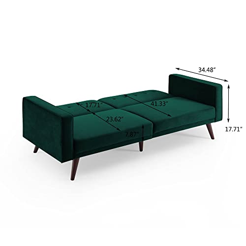 Hbaid Velvet Futon Sofa Bed, Modern Sleeper Sofa with 3 Inclined Angles, Living Room Couch with 6 Solid Wood Legs, Convertible Loveseat for Small Space
