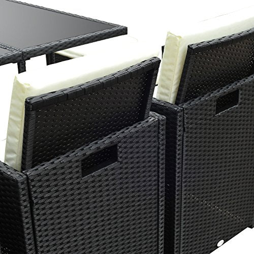 Outsunny 11 Piece Outdoor PE Rattan Wicker Table and Chair Patio Furniture Set Black